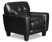 Fauteuil Curt de 41 po en cuir véritable avec capitonnage à boutons - noir