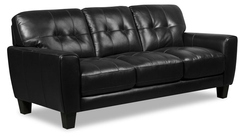 Sofa Curt de 85 po en cuir véritable avec capitonnage à boutons - noir