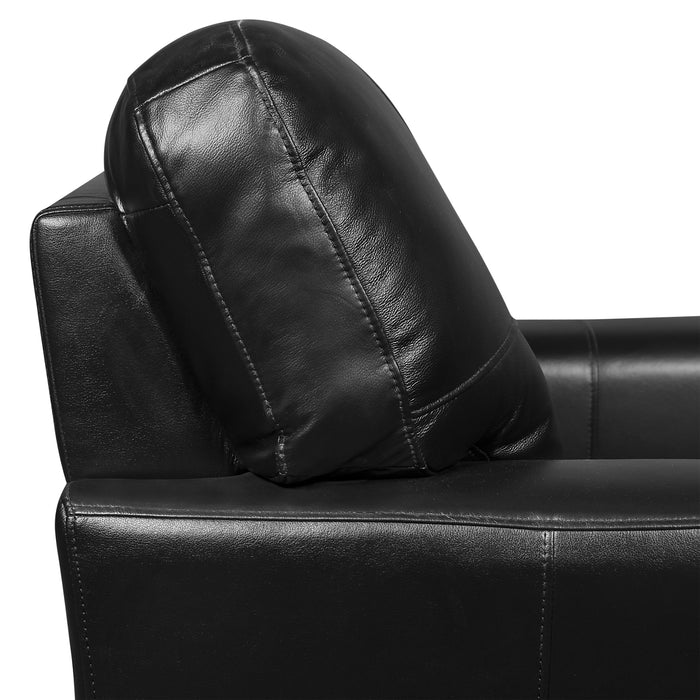 Sofa Curt de 85 po en cuir véritable avec capitonnage à boutons - noir