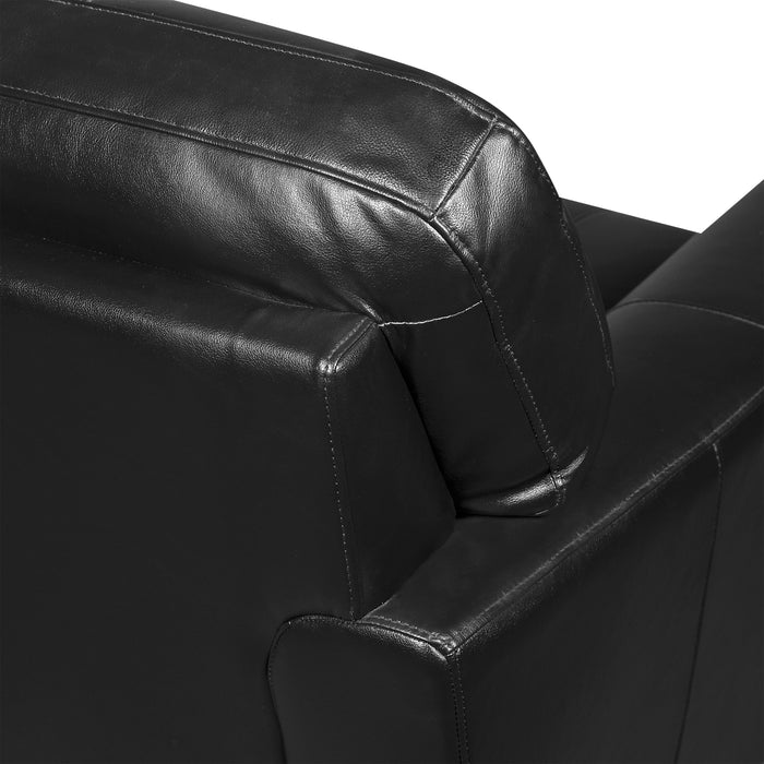 Sofa Curt de 85 po en cuir véritable avec capitonnage à boutons - noir