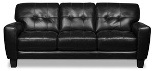 Sofa Curt de 85 po en cuir véritable avec capitonnage à boutons - noir