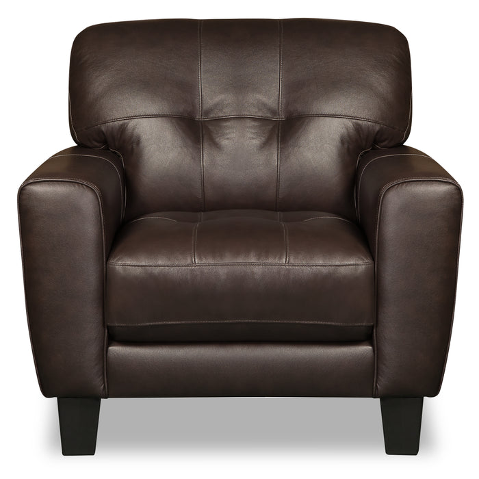 Fauteuil Curt de 41 po en cuir véritable avec capitonnage à boutons - brun