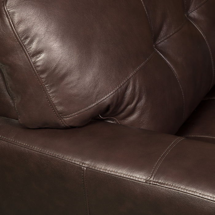 Sofa Curt de 85 po en cuir véritable avec capitonnage à boutons - brun