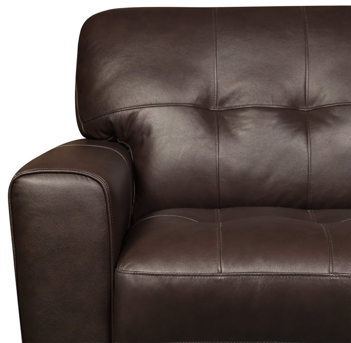 Sofa Curt de 85 po en cuir véritable avec capitonnage à boutons - brun