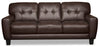 Sofa Curt de 85 po en cuir véritable avec capitonnage à boutons - brun