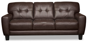 Sofa Curt de 85 po en cuir véritable avec capitonnage à boutons - brun