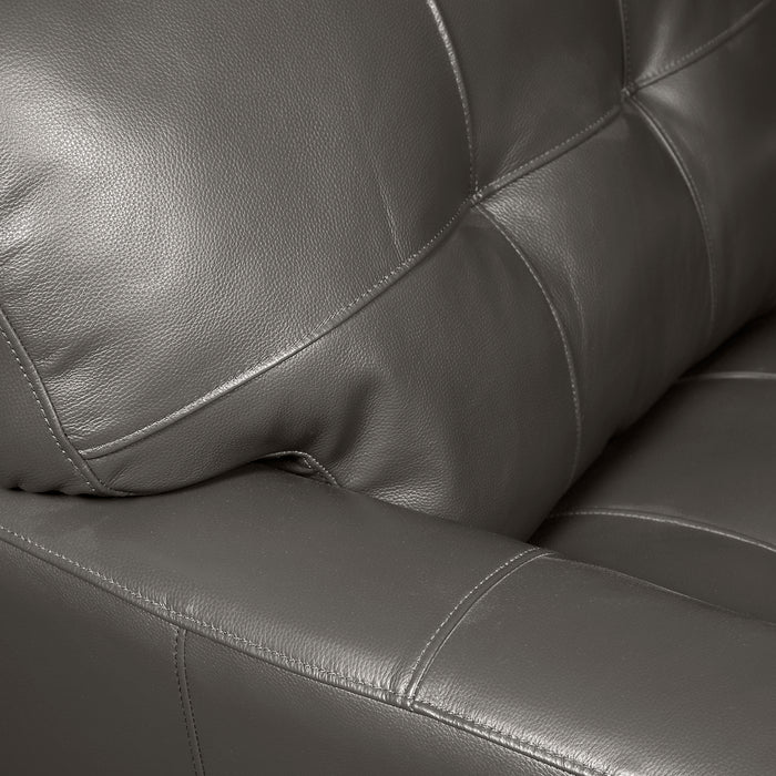 Fauteuil Curt de 41 po en cuir véritable avec capitonnage à boutons - gris