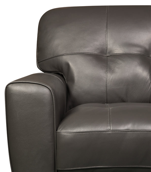 Fauteuil Curt de 41 po en cuir véritable avec capitonnage à boutons - gris