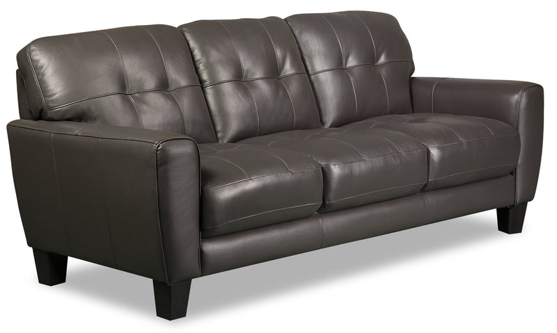 Sofa Curt de 85 po en cuir véritable avec capitonnage à boutons - gris