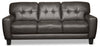 Sofa Curt de 85 po en cuir véritable avec capitonnage à boutons - gris
