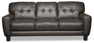 Sofa Curt de 85 po en cuir véritable avec capitonnage à boutons - gris