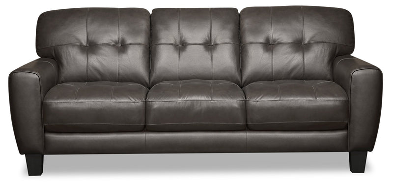 Sofa Curt de 85 po en cuir véritable avec capitonnage à boutons - gris