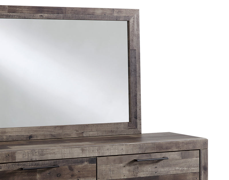 Ensemble de chambre à coucher Derekson 5 pièces avec lit à panneau, commode et miroir, gris - format lit double