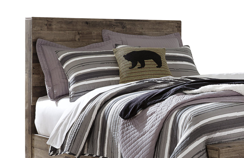 Ensemble de chambre à coucher Derekson 5 pièces avec lit à panneau, commode et miroir, gris - format lit double