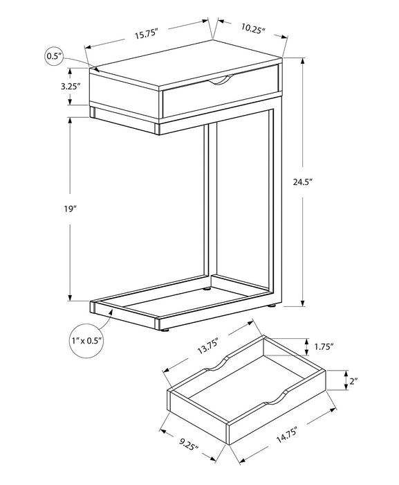 Table d'appoint Emery de 15,75 po en forme de C avec tiroir - cappuccino et dorée