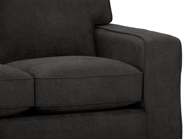 Causeuse Fiona de 58 po fabriquée au Canada en tissu de chenille avec accoudoirs rectilignes - grise