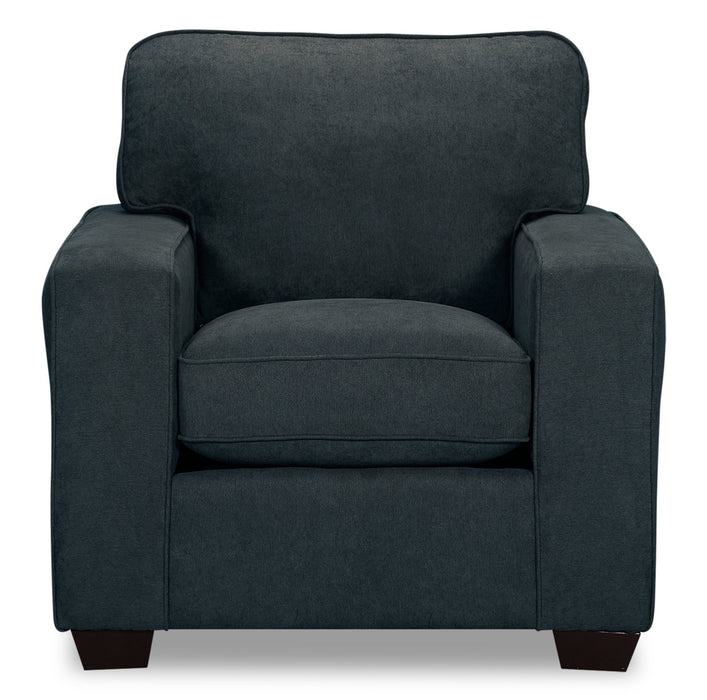 Fauteuil Fiona de 36,5 po fabriqué au Canada en tissu de chenille avec accoudoirs rectilignes - bleu marine