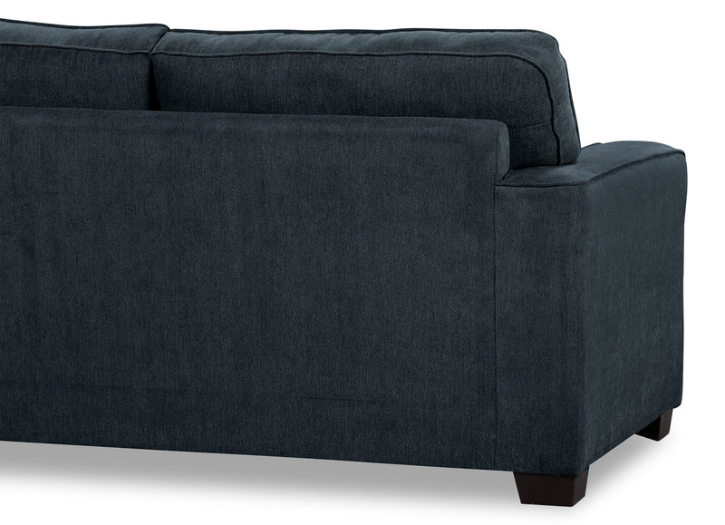 Sofa Fiona de 74 po fabriqué au Canada en tissu de chenille avec accoudoirs rectilignes - bleu marine