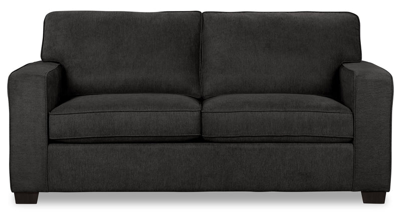 Sofa-lit double Fiona de 74 po fabriqué au Canada en tissu de chenille avec accoudoirs rectilignes - gris