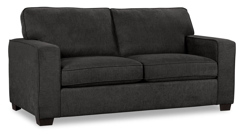 Sofa-lit simple Fiona de 58 po fabriqué au Canada en tissu de chenille avec accoudoirs rectilignes - gris