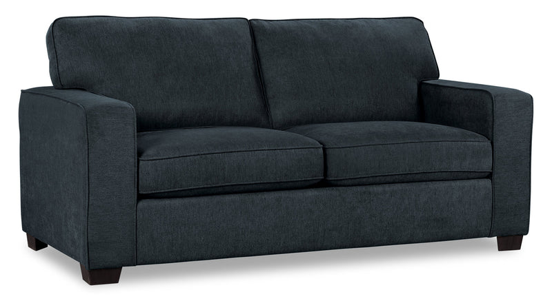 Sofa-lit simple Fiona de 58 po fabriqué au Canada en tissu de chenille avec accoudoirs rectilignes - bleu marine