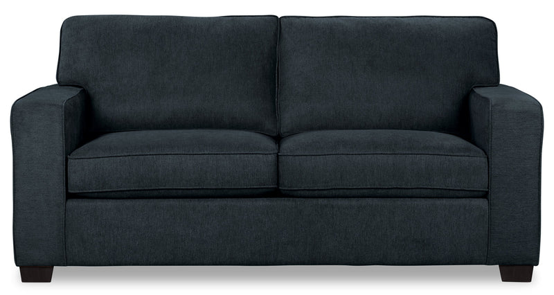 Sofa-lit simple Fiona de 58 po fabriqué au Canada en tissu de chenille avec accoudoirs rectilignes - bleu marine