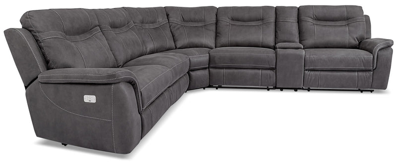 Sofa sectionnel à inclinaison électrique Floy 6 pièces en suédine avec appuie-têtes électriques, console de rangement et port USB - gris