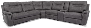 Sofa sectionnel à inclinaison électrique Floy 6 pièces en suédine avec appuie-têtes électriques, console de rangement et port USB - gris