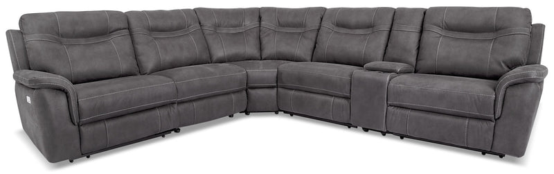 Sofa sectionnel à inclinaison électrique Floy 6 pièces en suédine avec appuie-têtes électriques, console de rangement et port USB - gris