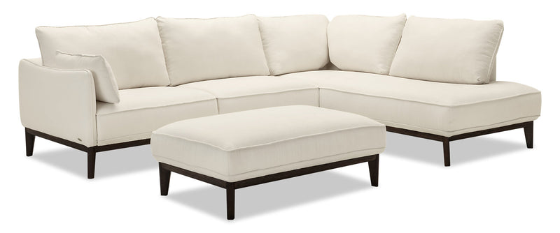 Sofa sectionnel de droite Gena de Cindy Crawford Home 2 pièces en tissu d’apparence lin avec pattes en bois - blanc coton