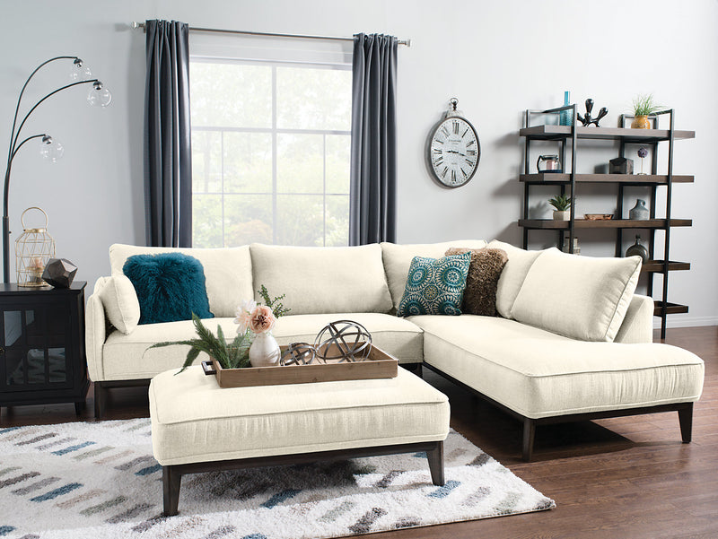 Sofa sectionnel de droite Gena de Cindy Crawford Home 2 pièces en tissu d’apparence lin avec pattes en bois - blanc coton