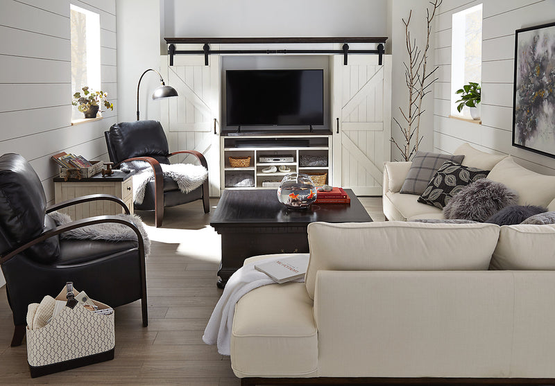 Sofa sectionnel de droite Gena de Cindy Crawford Home 2 pièces en tissu d’apparence lin avec pattes en bois - blanc coton