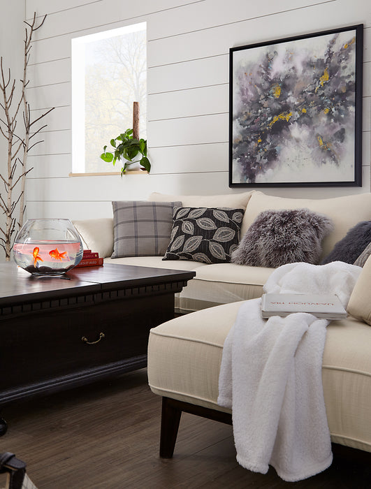 Sofa sectionnel de droite Gena de Cindy Crawford Home 2 pièces en tissu d’apparence lin avec pattes en bois - blanc coton