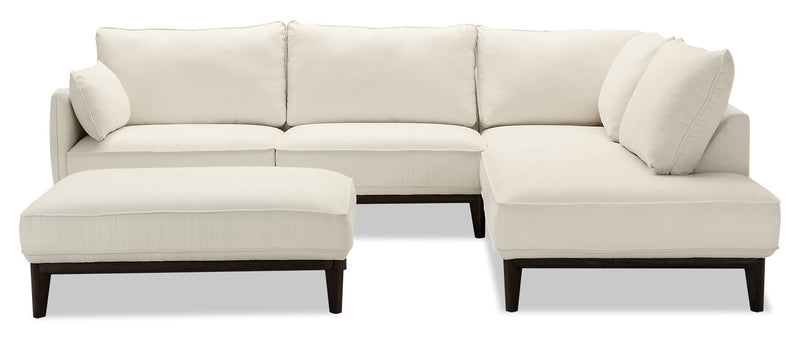 Sofa sectionnel de droite Gena de Cindy Crawford Home 2 pièces en tissu d’apparence lin avec pattes en bois - blanc coton