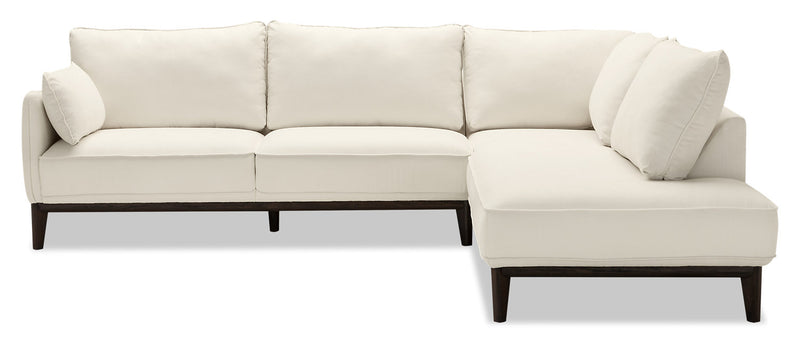 Sofa sectionnel de droite Gena de Cindy Crawford Home 2 pièces en tissu d’apparence lin avec pattes en bois - blanc coton