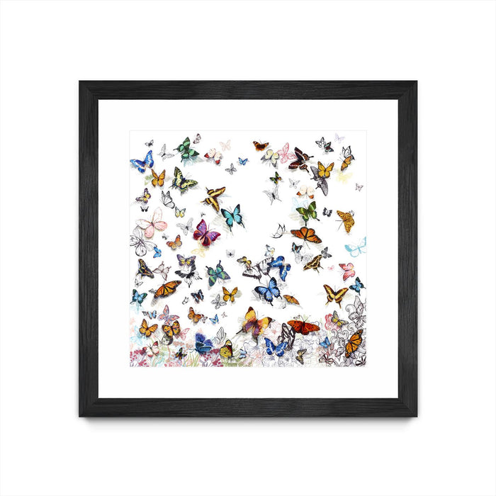 Œuvre d’art murale encadrée noire et mate « Papillon » 36 x 36
