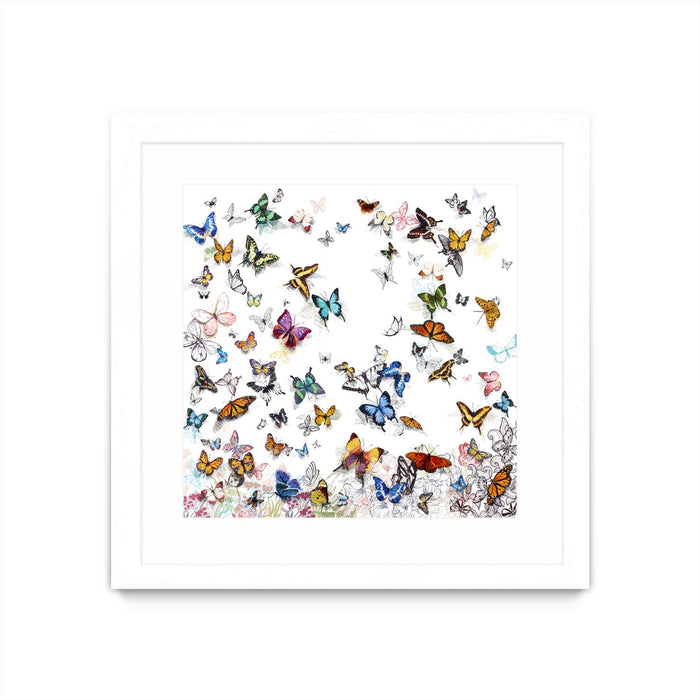 Œuvre d’art murale encadrée blanche et mate « Papillon » 36 x 36
