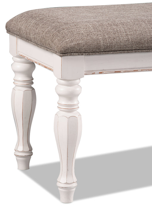 Banc de chambre à coucher Grace de 19 po (H) en bois et en tissu avec dessus relevable et rangement - blanc antique 