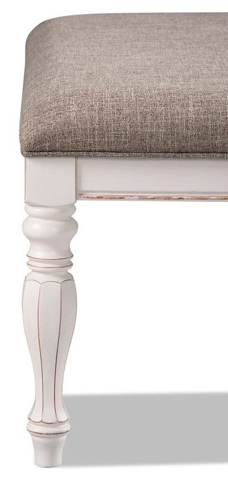 Banc de chambre à coucher Grace de 19 po (H) en bois et en tissu avec dessus relevable et rangement - blanc antique 