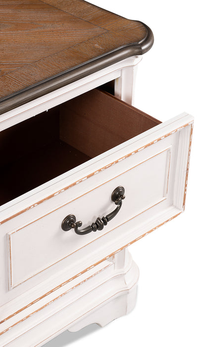 Table de nuit Grace de 28 po (L) x 28 po (H) à 2 tiroirs avec ports USB intégrés - blanc antique