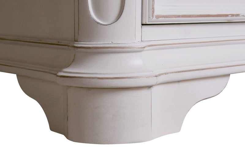 Ensemble de chambre à coucher Grace 5 pièces en bois et en tissu avec lit, commode et miroir, blanc antique - format très grand lit