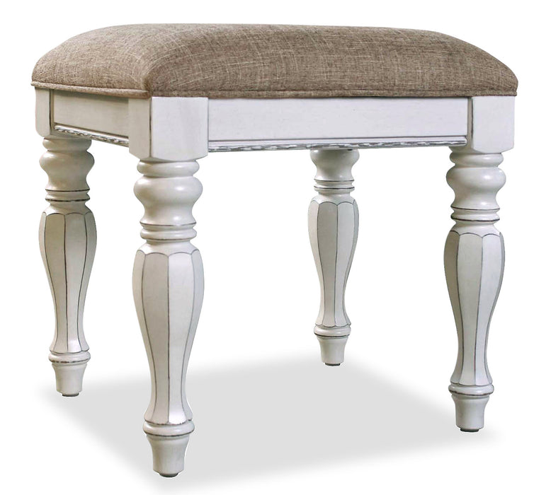 Ensemble de coiffeuse Grace avec tabouret, miroir, prises d’alimentation et ports USB intégrés pour la chambre à coucher - blanc antique