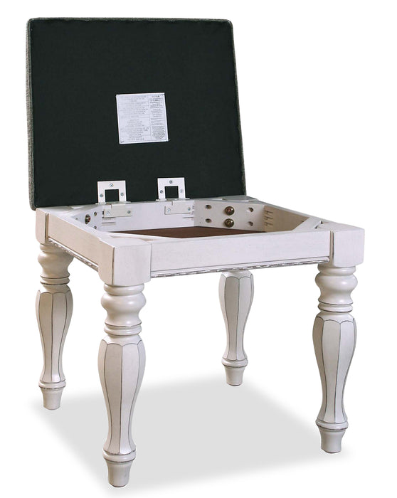 Ensemble de coiffeuse Grace avec tabouret, miroir, prises d’alimentation et ports USB intégrés pour la chambre à coucher - blanc antique