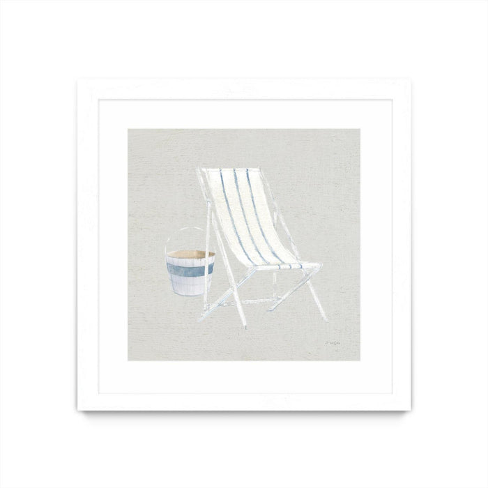 Œuvre d’art murale encadrée blanche et mate « Serene Seaside Iii Tan » 30 x 30
