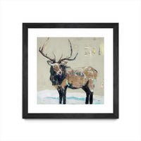 Œuvre d’art murale encadrée noire et mate « Winter Elk Neutral » 30 x 30