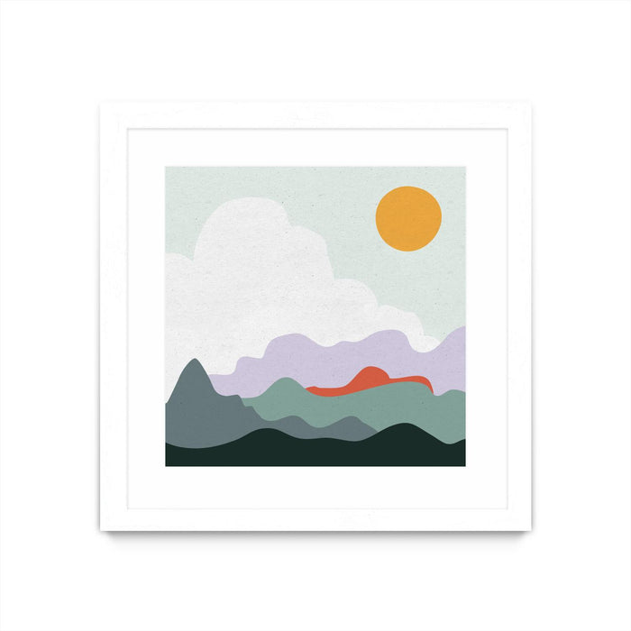 Œuvre d’art murale encadrée blanche et mate « Mountainous I » 36 x 36