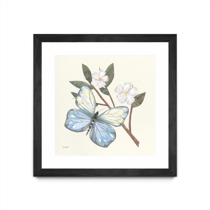 Œuvre d’art murale encadrée noire et mate « In The Garden Butterfly » 30 x 30