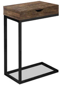 Table de fauteuil moderne Harper de 15,75 po avec rangement - brune avec pattes en métal noir