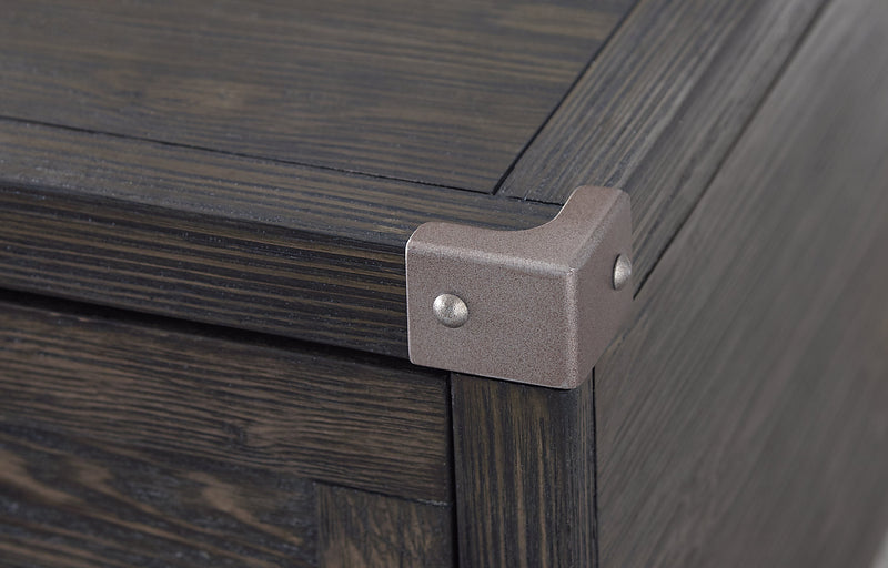 Table à café industrielle Hilla de 54,38 po avec dessus relevable et rangement - bois brun foncé avec pattes en métal