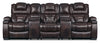 Sofa sectionnel à inclinaison électrique Hugo 5 pièces en cuir véritable avec accoudoirs de rangement et porte-gobelets - brun